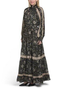 NWT MISS JUNE Lace Floral Long Sleeve Maxi Belted Dress One Size